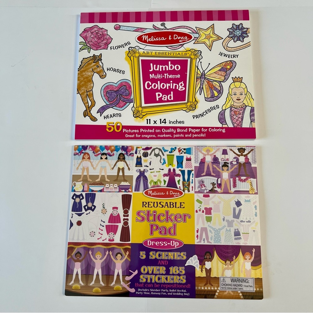 New Melissa & Doug Reusable Sticker Pad Lot 2 Dress Up Jumbo Coloring Pad